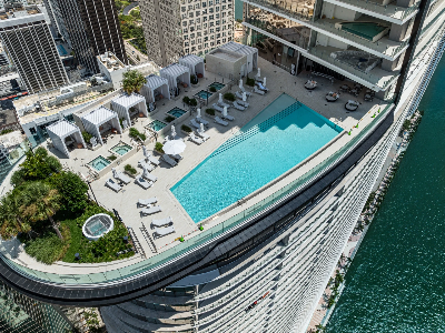 Drone view of rooftop pool at Aston Martin Residences Miami